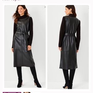 ANN TAYLOR MIXED LEDIA Black Faux Leather SWEATER Dress SIZE XS